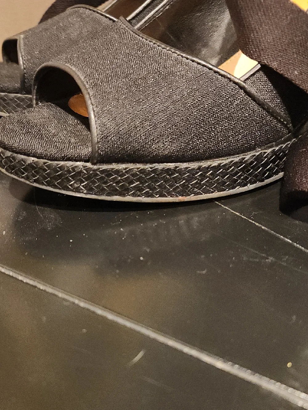 ANTONIO MELANI Black Peep-Toe Wedge Espadrilles with Ankle Wraps